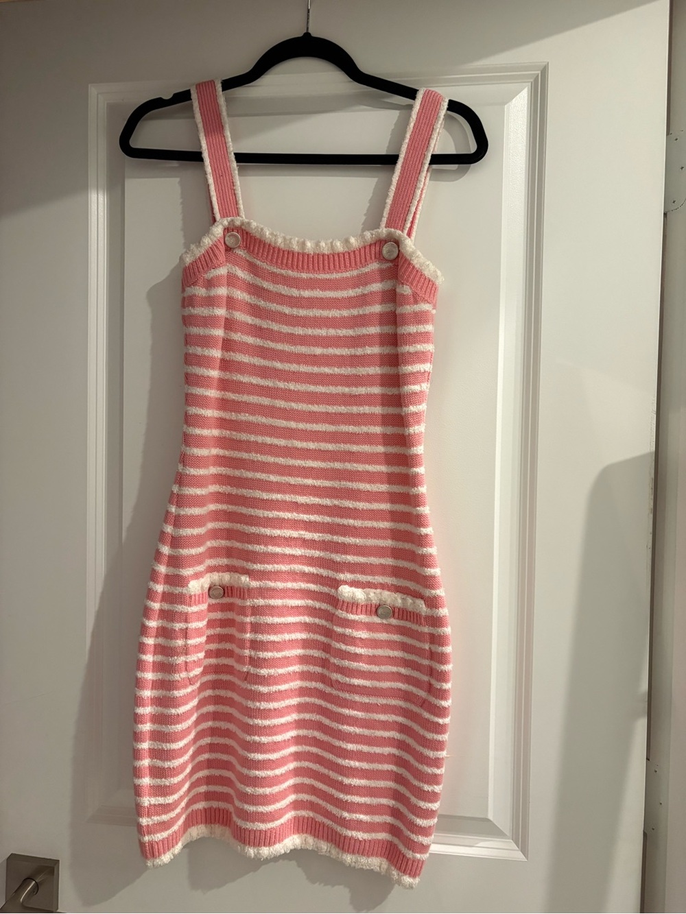 CHANEL Pink and White Striped Knit Mini Dress